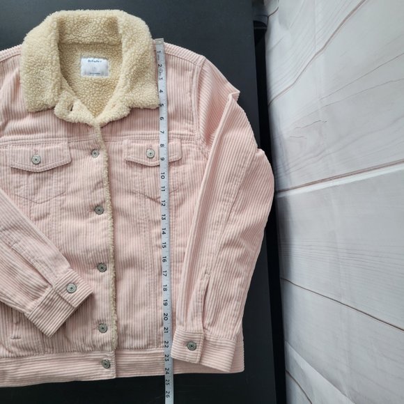 Old Navy Light Pink Sherpa Lined Corduroy Trucker Jacket, Women’s L, Button-Down - Picture 10 of 10